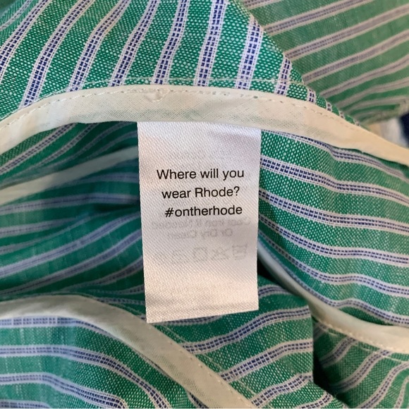 RHODE Olivia Striped Puff-Sleeve Linen Dress in Green Medium - Picture 8 of 10